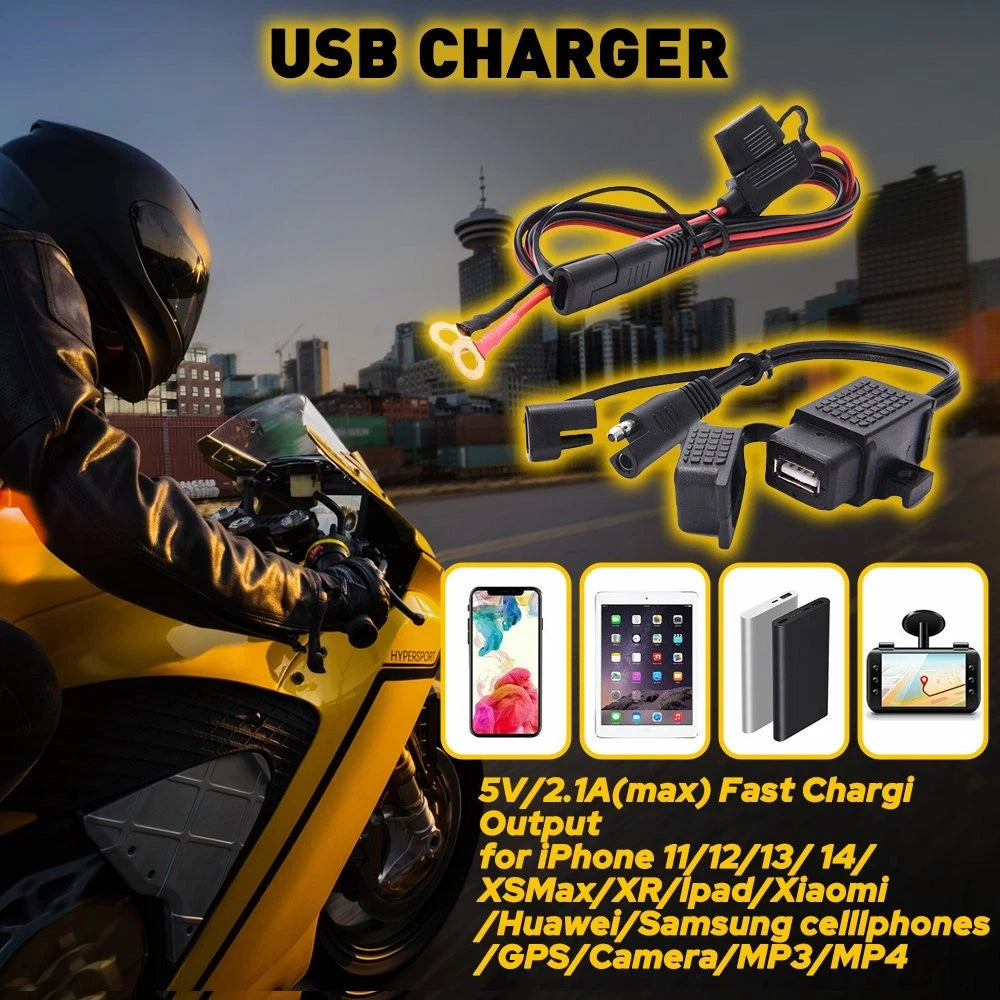 USB Fast Charger Socket for Motorcycle (SAE to USB, Waterproof)