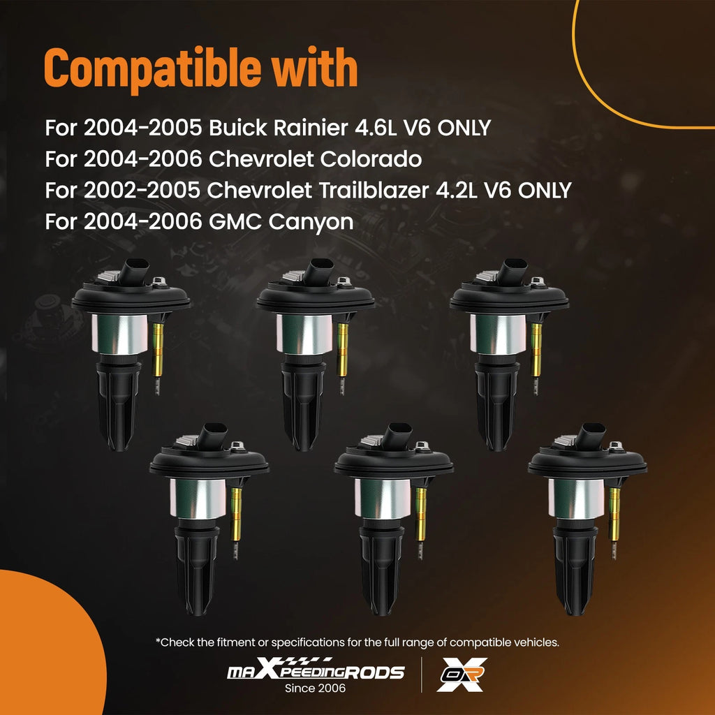 6X Ignition Coils Pack for Chevy Trailblazer 4.2L V6 (2002–2005) IC414T