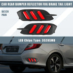 2 x Rear Bumper Reflector LED Brake Tail Lights for Honda Civic Sedan (2016-2019)