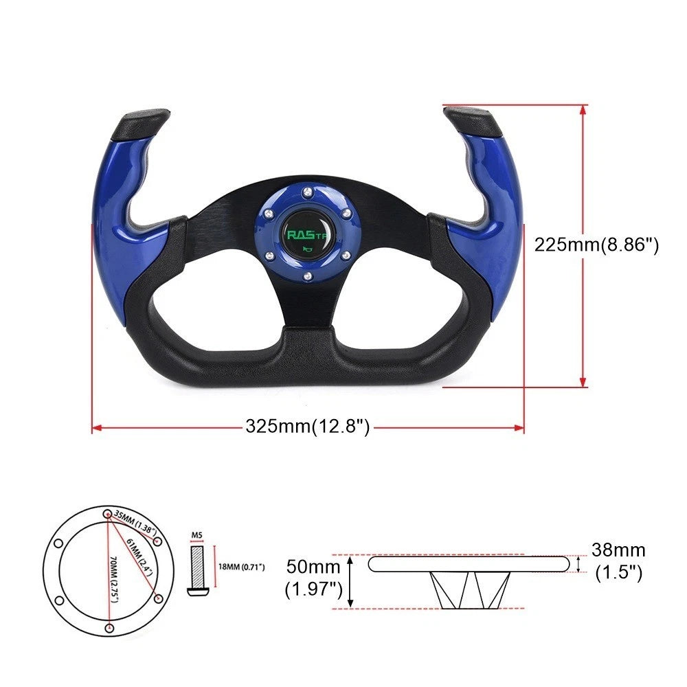 Universal Blue U Shape Flat Dish Steering Wheel with Horn Button