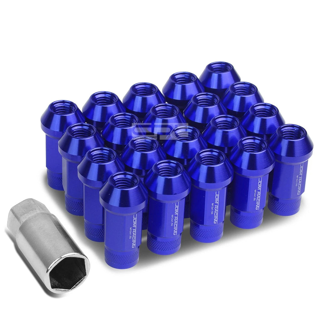 20 PCS Open End M12x1.5 50mm Tall Blue Aluminum Lug Nuts + Adapter