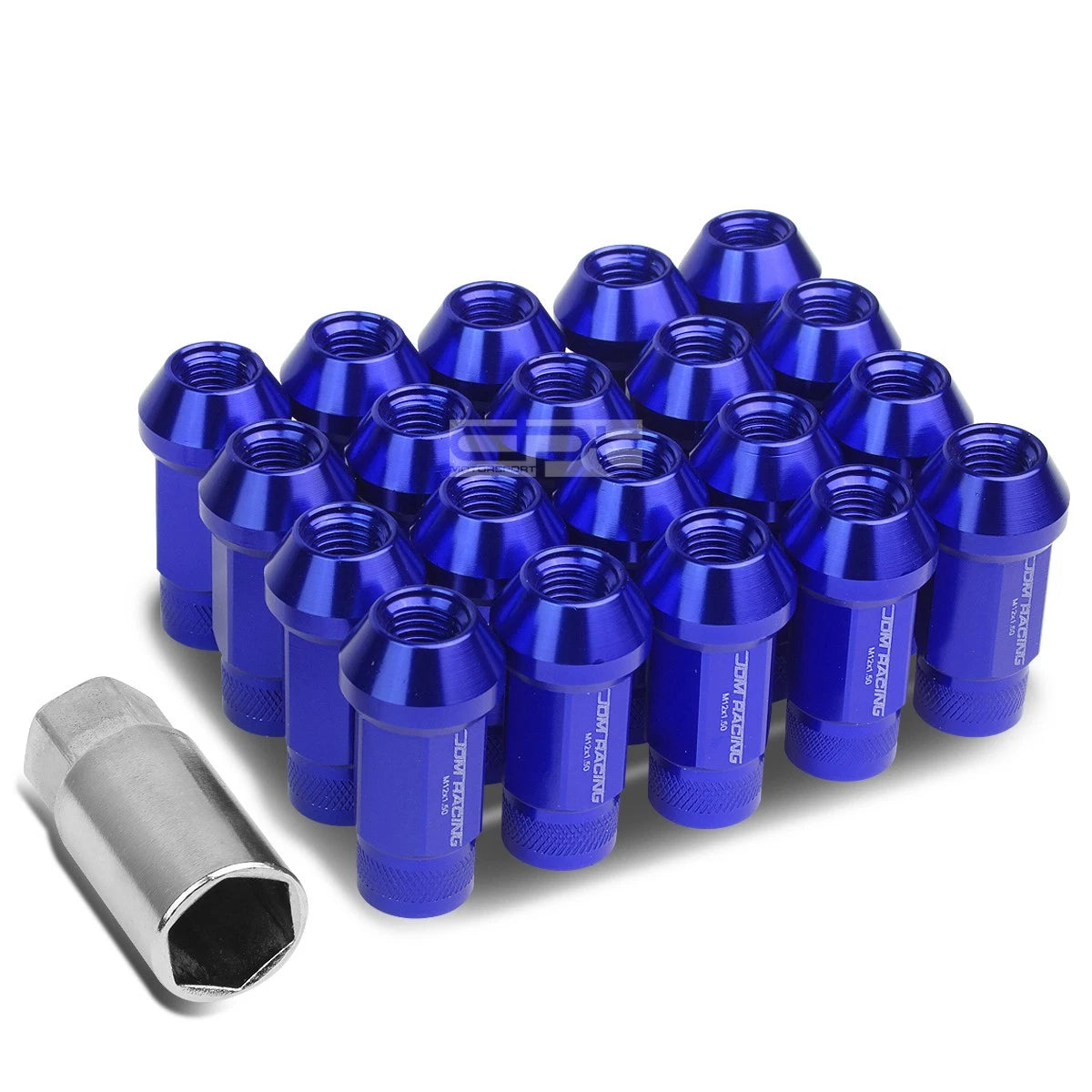 20 PCS Open End M12x1.5 50mm Tall Blue Aluminum Lug Nuts + Adapter