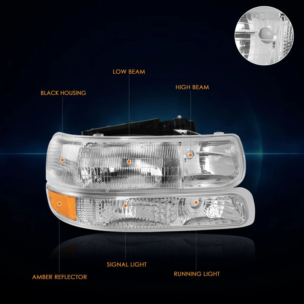 Chrome Housing Bumper Headlights for Chevy Silverado/Suburban/Tahoe (1999–2006)