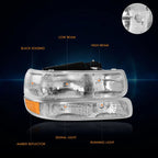 Chrome Housing Bumper Headlights for Chevy Silverado/Suburban/Tahoe (1999–2006)
