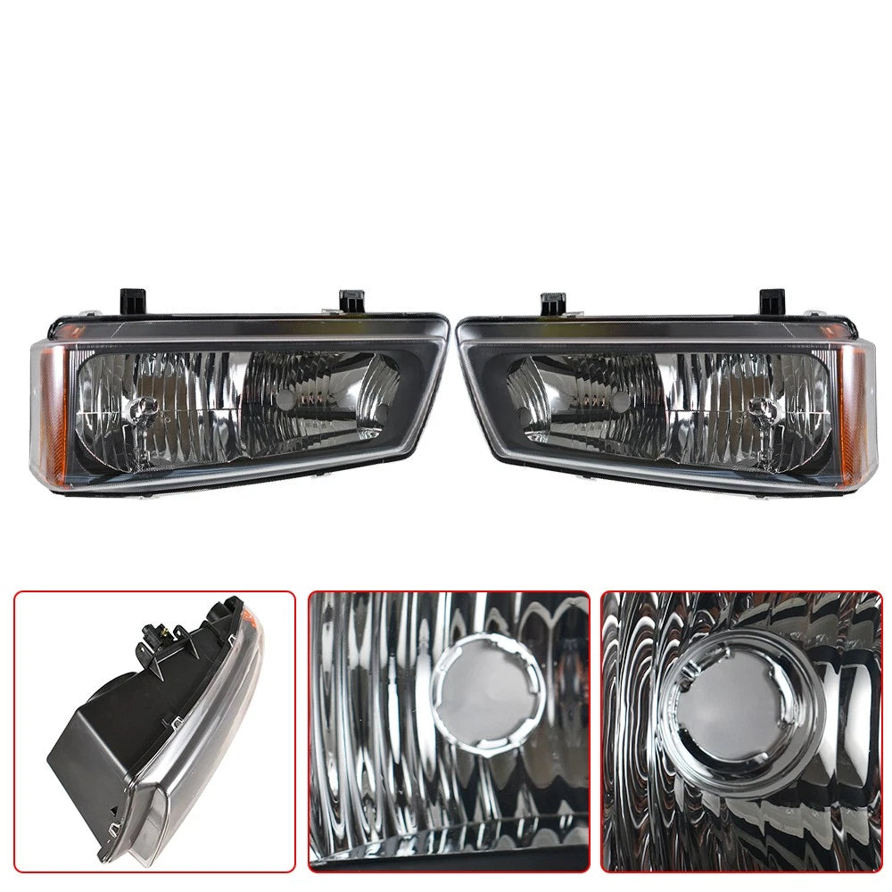 Set of 2 Black Headlights for Chevy Silverado 1500/2500/3500HD (2003–2006)