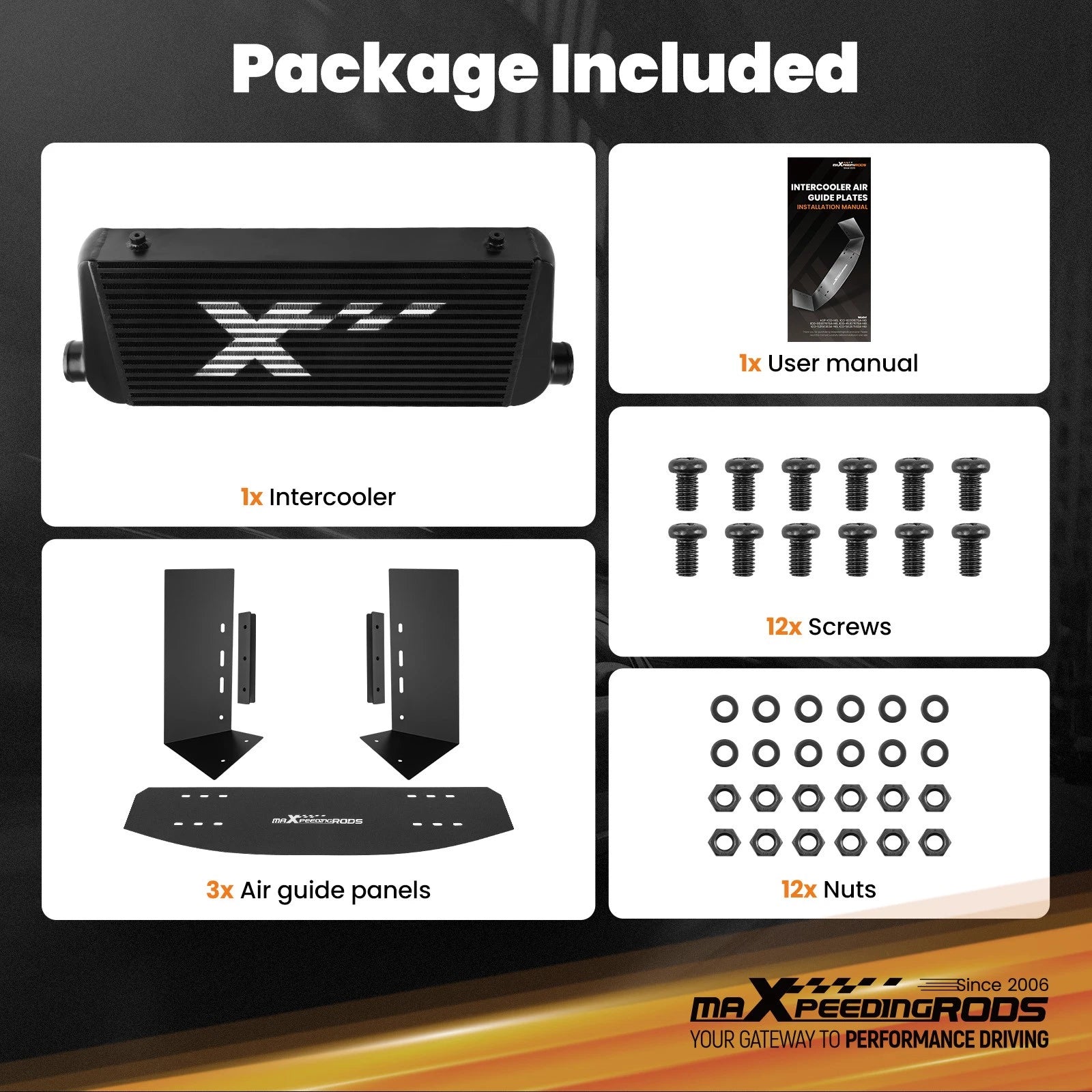 2.5 Inch Universal Bar & Plate Intercooler 30"x13"x3" with Air Guide Panels