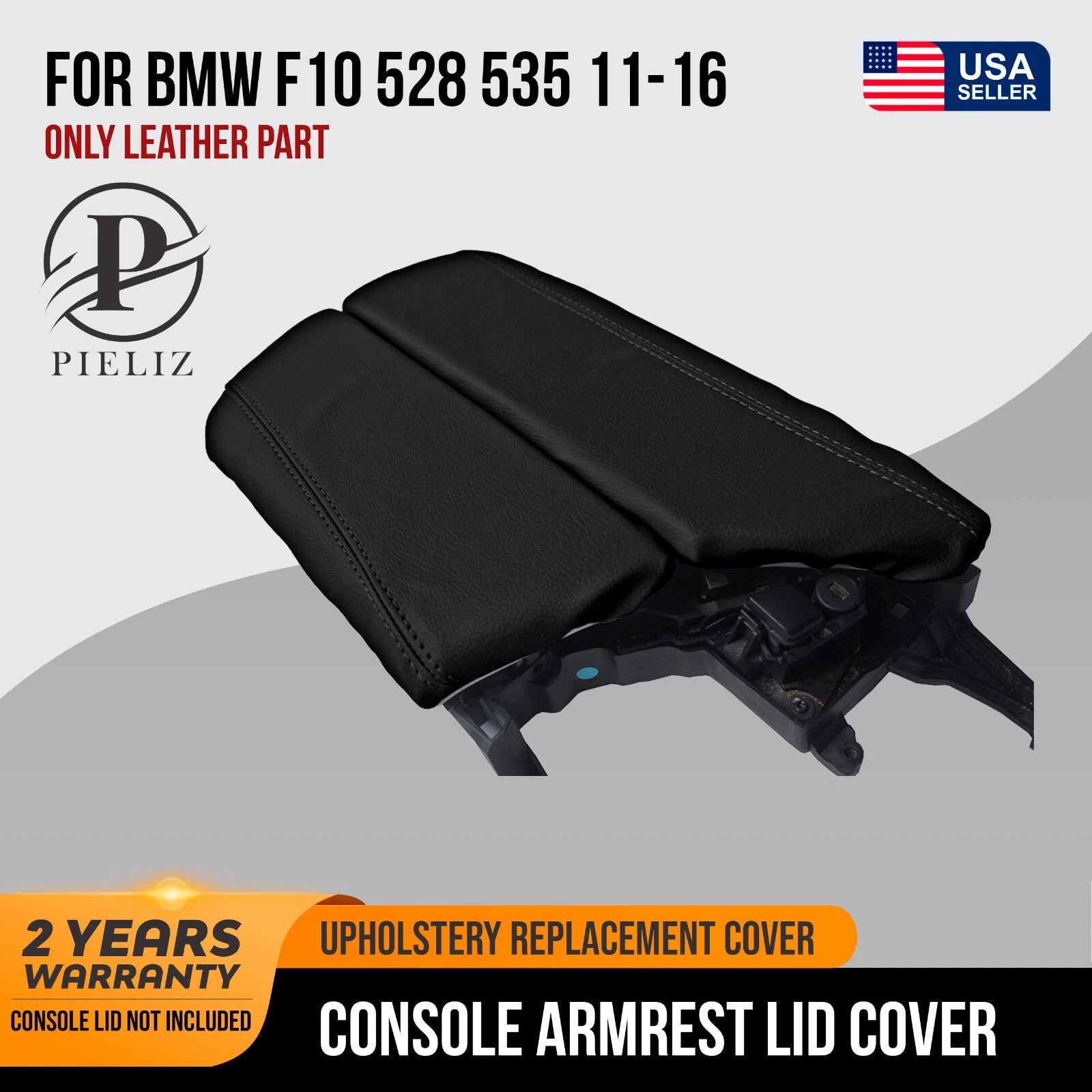 Leather Console Lid Armrest Cover for BMW F10 528 535 (2011–2016) Black