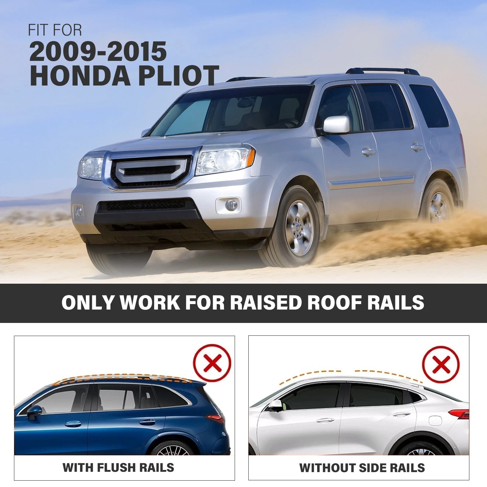 Set of 2 Roof Rack Cross Bars for Honda Pilot (2009–2015)