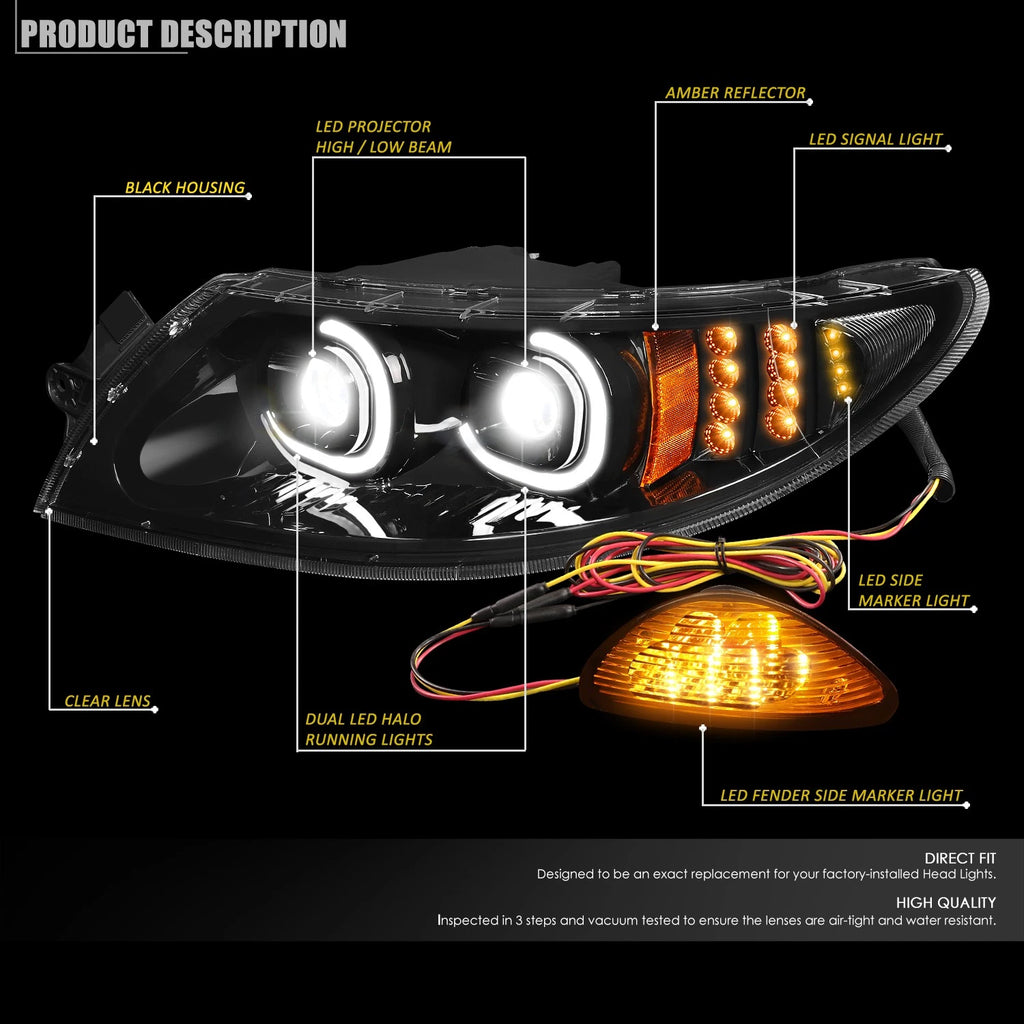 LED DRL Projector Headlights + Side Marker for International 4300 4400 8500 (2002–2016)