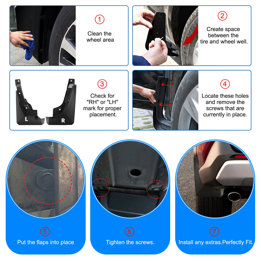 Black Splash Guards Mud Flaps for Toyota RAV4 (2019-2025)
