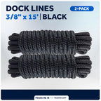 Dock Lines 2 Pack 3/8 Inch x 15 Feet for Marine Boat (Universal)