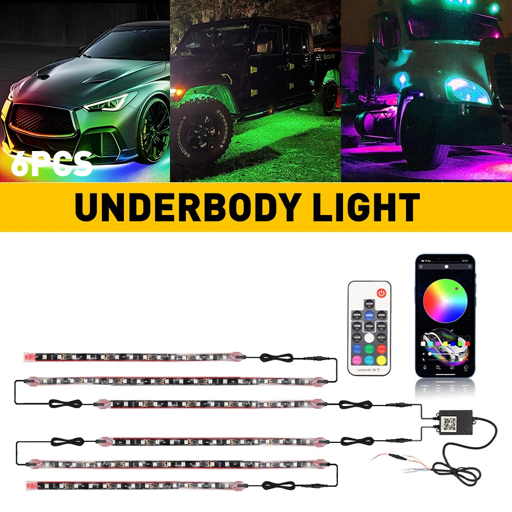 6pcs RGB Underglow LED Kit for Universal Car (Music App Controlled)