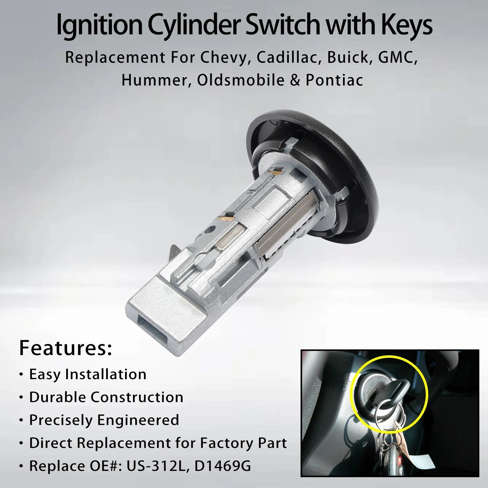 Ignition Switch Lock Cylinder w/ Keys for Chevy Avalanche Tahoe GMC Sierra (2000–2007)
