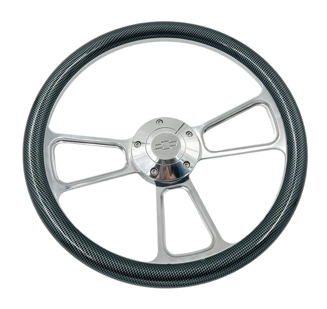 14 Inch Billet Steering Wheel Replacement with CF Style Wrap for Chevrolet (2000–2024)