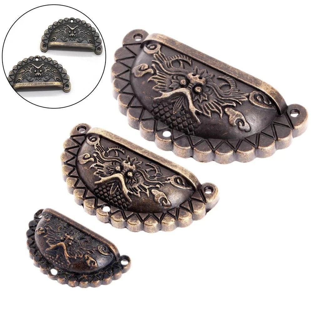 Set of 4 Antique Bronze Dragon Pattern Drawer Shell Knobs