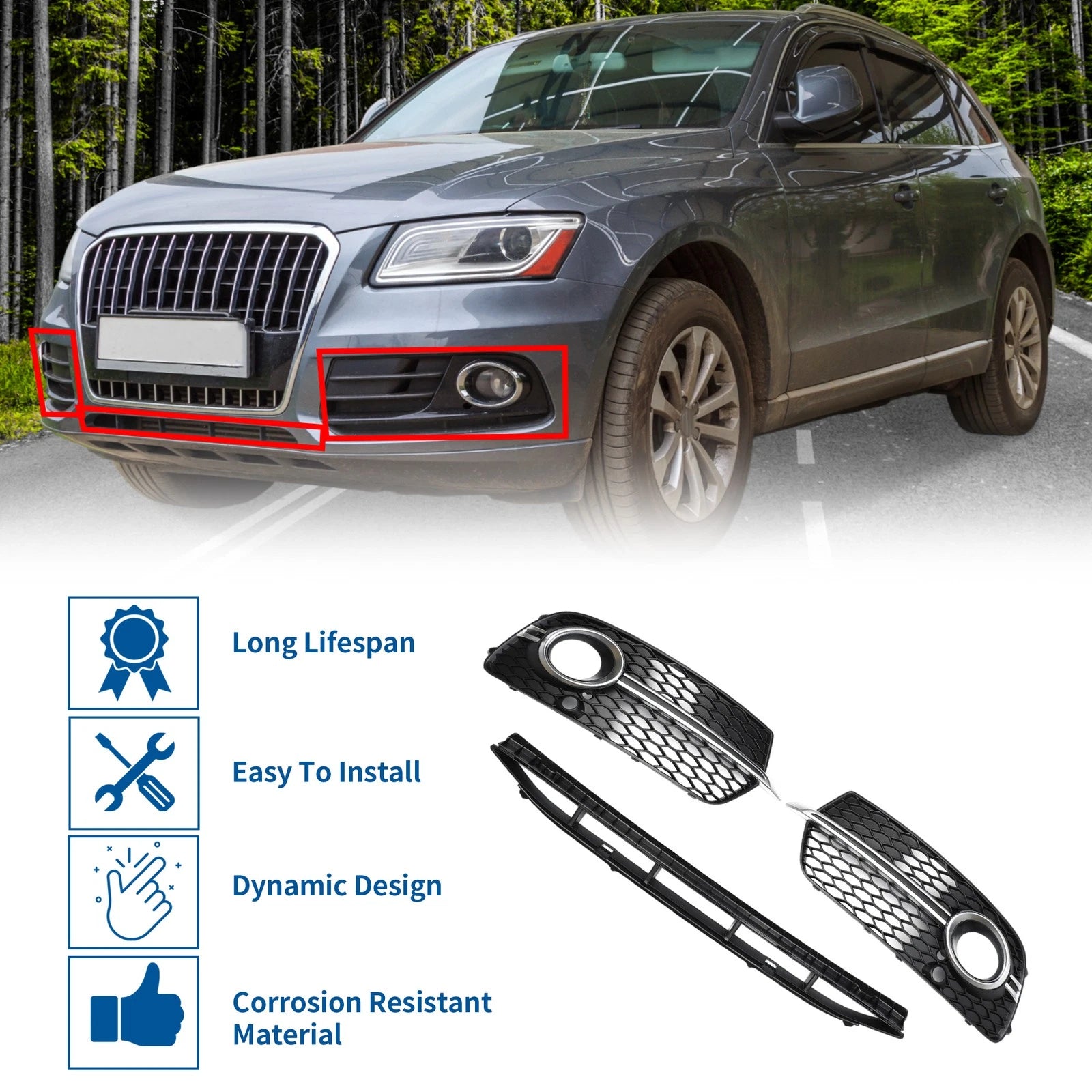 Set of 1 Front Lower Bumper Grille for Audi Q5 (2017) No. 8R0807681S Black