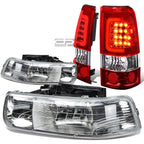 Chrome Crystal Headlight + Corner + Red 3D LED Tail Light for Silverado (1999–2002)