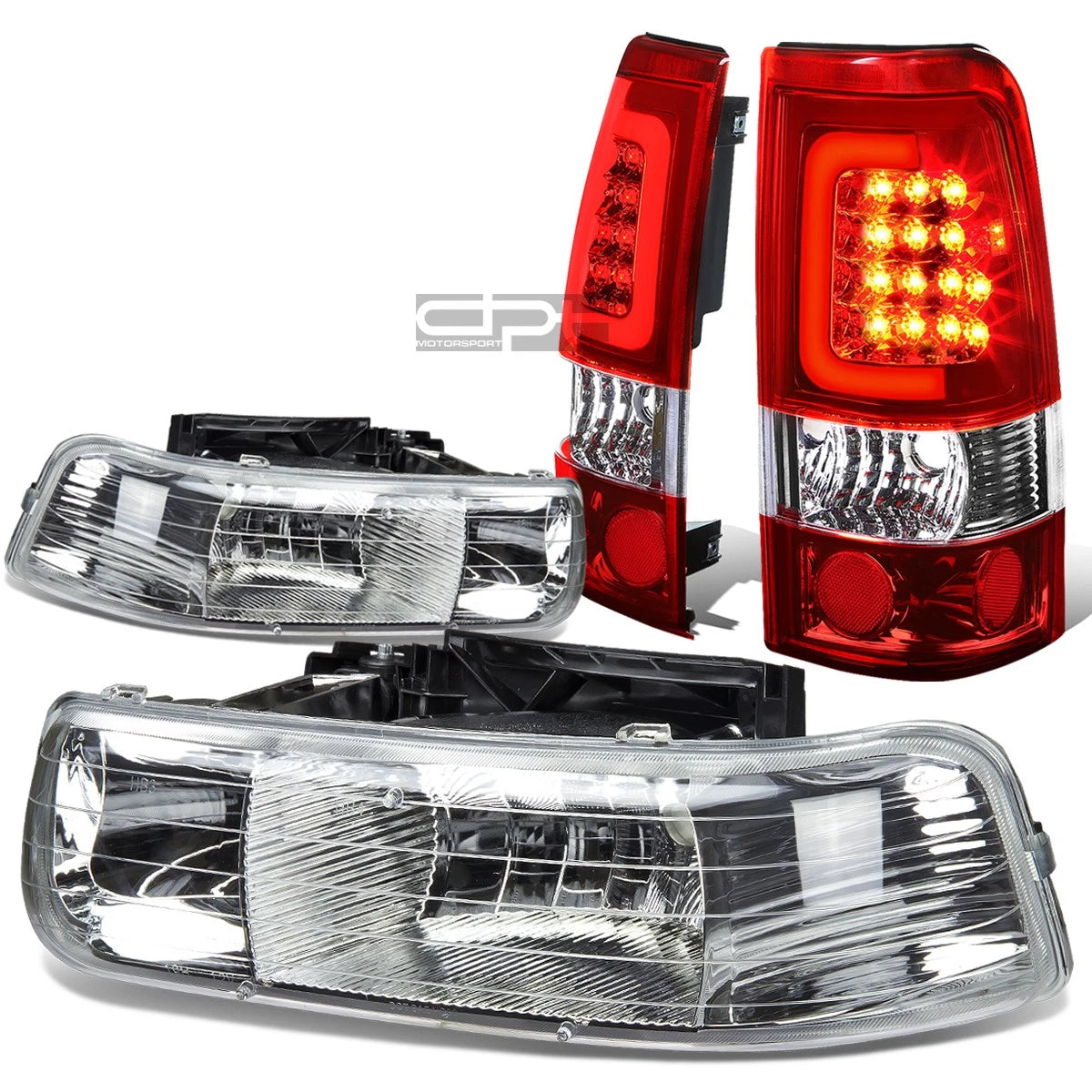 Chrome Crystal Headlight + Corner + Red 3D LED Tail Light for Silverado (1999–2002)