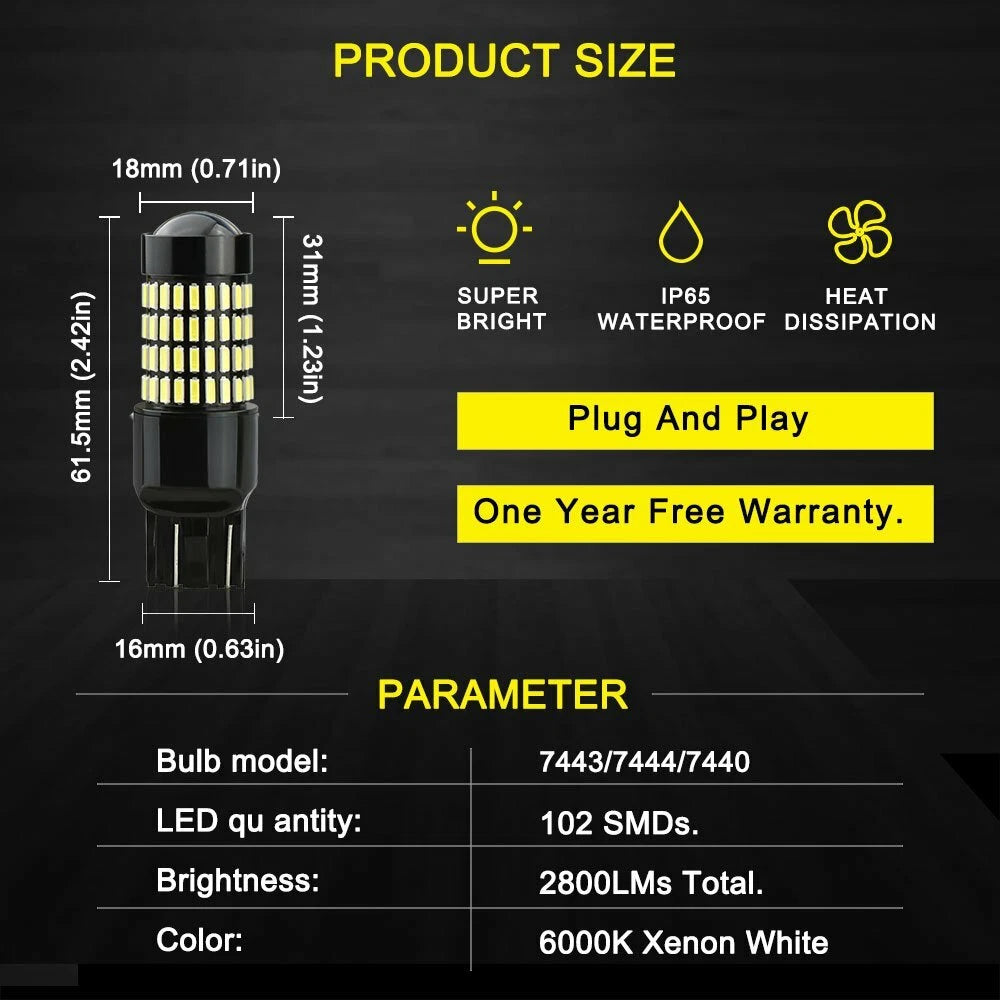 2X LED White 6000K Reverse Turn Signal Bulbs for Make Model (YYYY–YYYY)