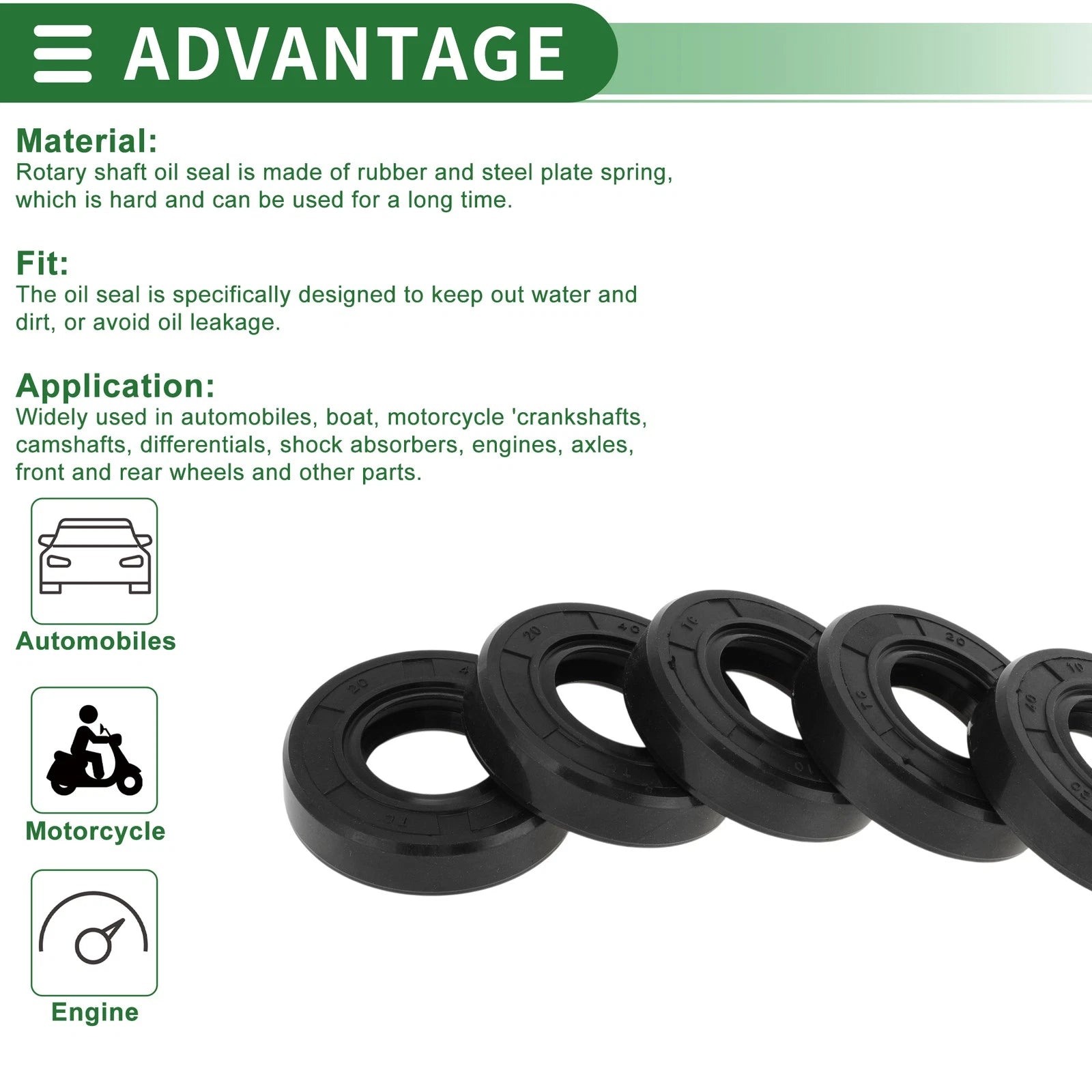 Set of 5 Oil Seal Ring for Rotary Shaft 20x40x10mm NBR Rubber
