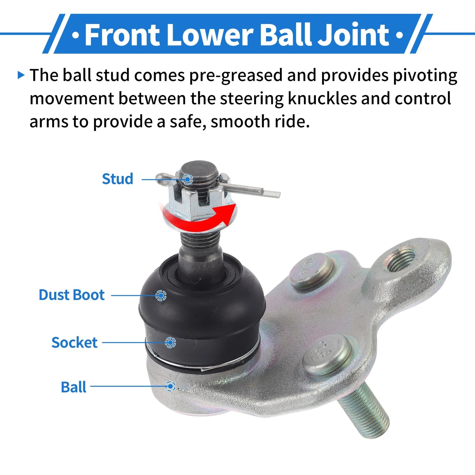 2X Front Lower Ball Joints for Toyota Prius (2004–2009) No.K500384/4333049055
