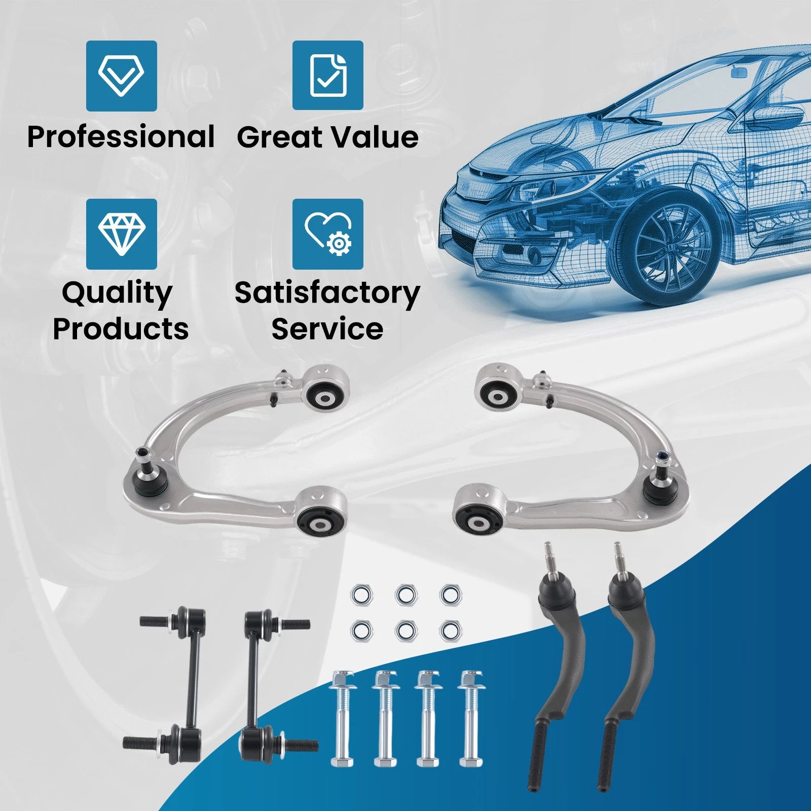 Set of 6 Front Upper Control Arms Tie Rod Ends for Cadillac CTS (2008–2014)
