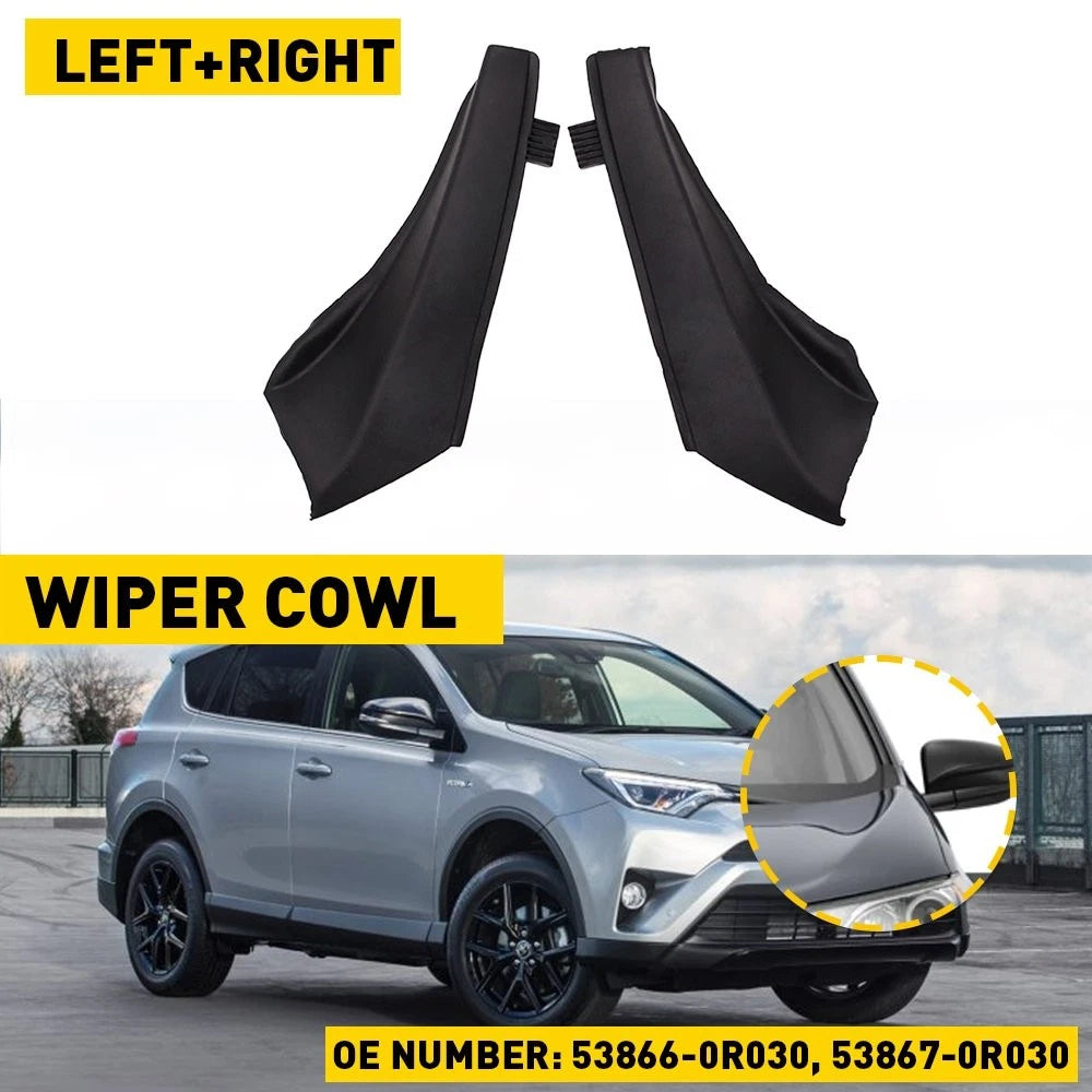 Set of 2 Black Front Wiper Side Cowl Extension Covers for Toyota RAV4 (2013–2018)