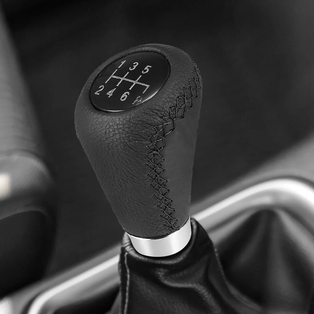 Black Leather 5 Speed Gear Shift Knob for Universal Cars
