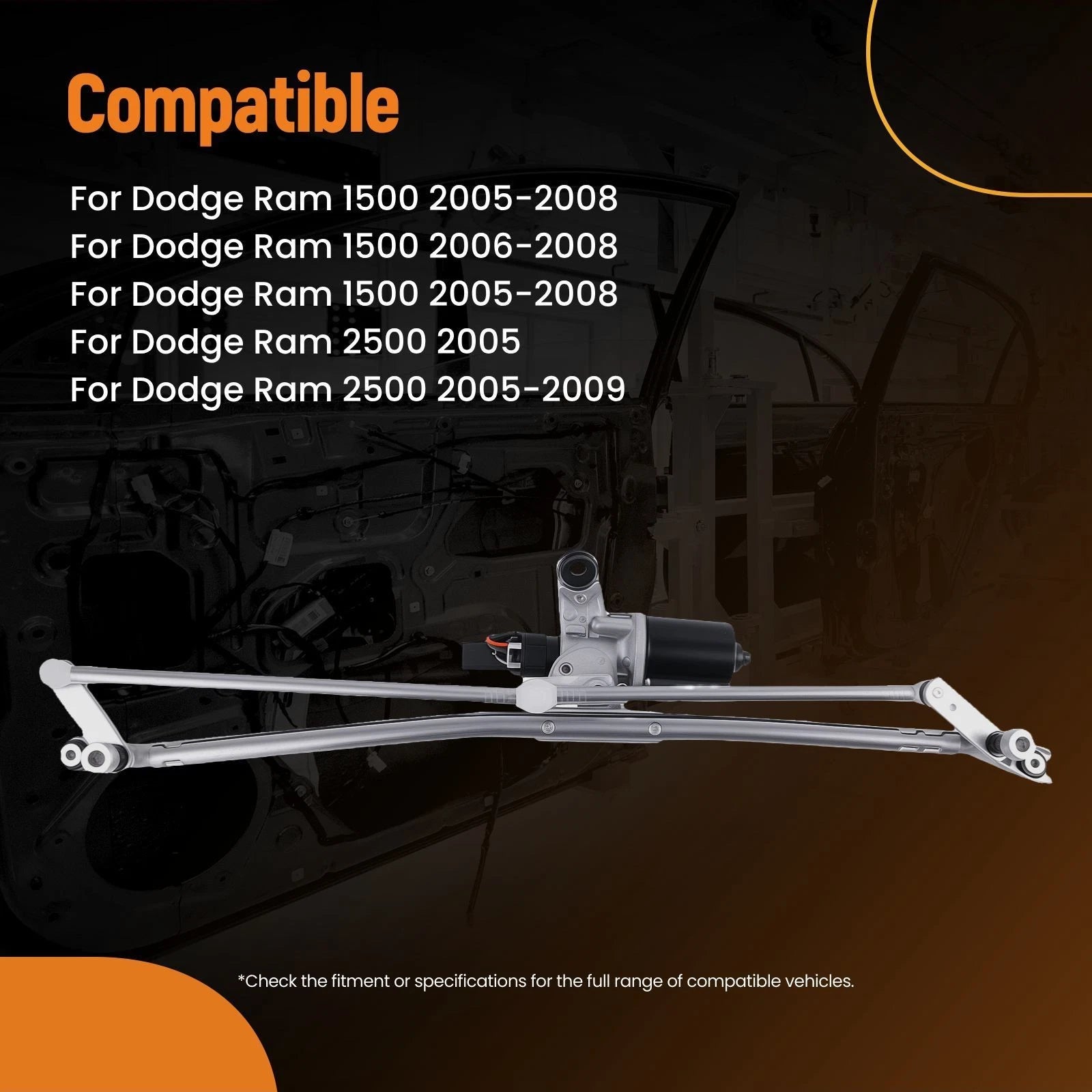Windshield Wiper Linkage with Motor for Dodge Ram 1500-5500 (2005–2010) 4 Pin Aluminum