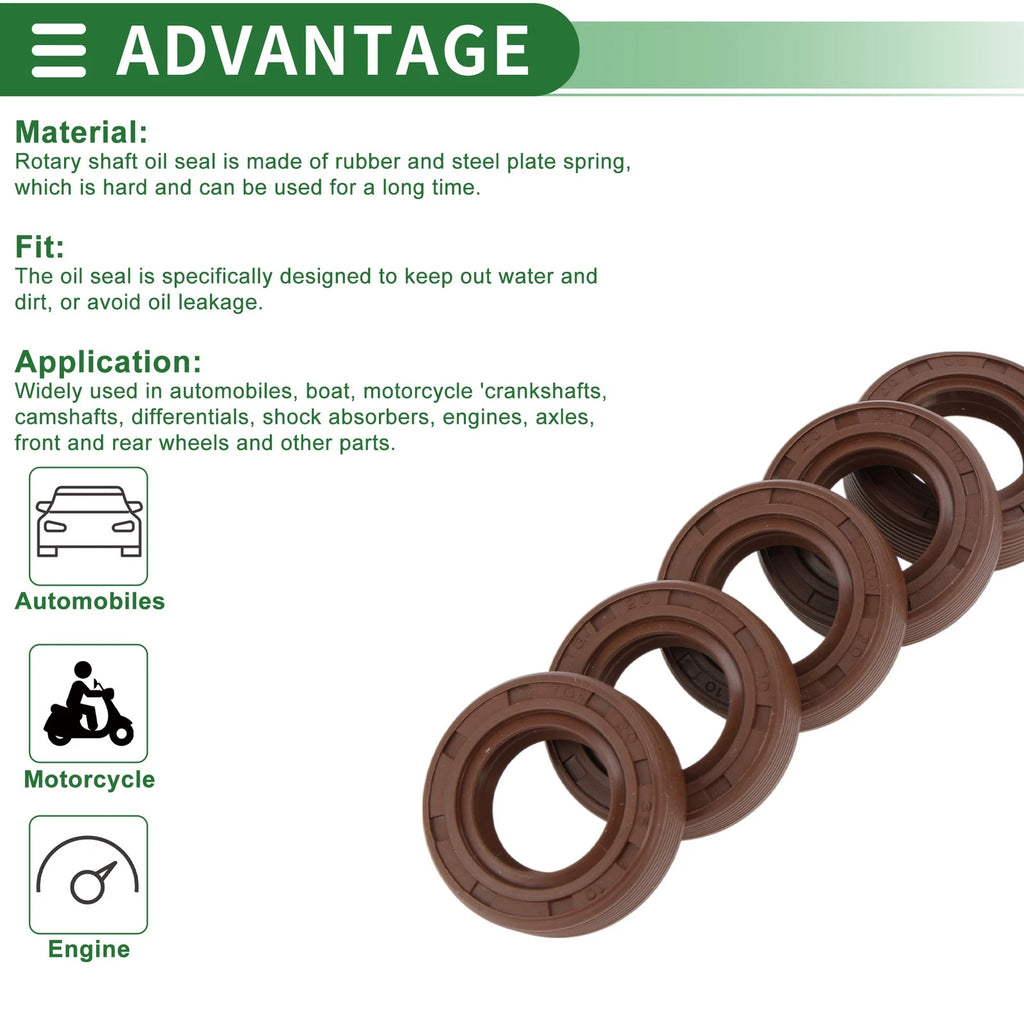 Set of 5 Oil Seal FKM Rubber 20x35x10mm for Various Models 