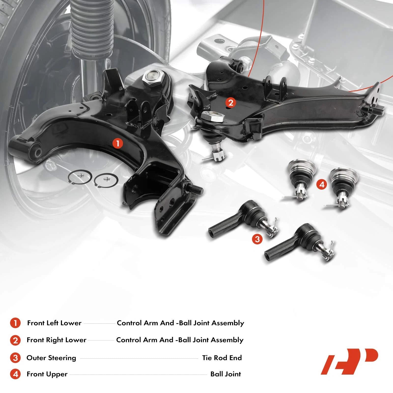6X Control Arm with Ball Joint & Tie Rod End for Nissan Frontier Xterra (2005–2019)