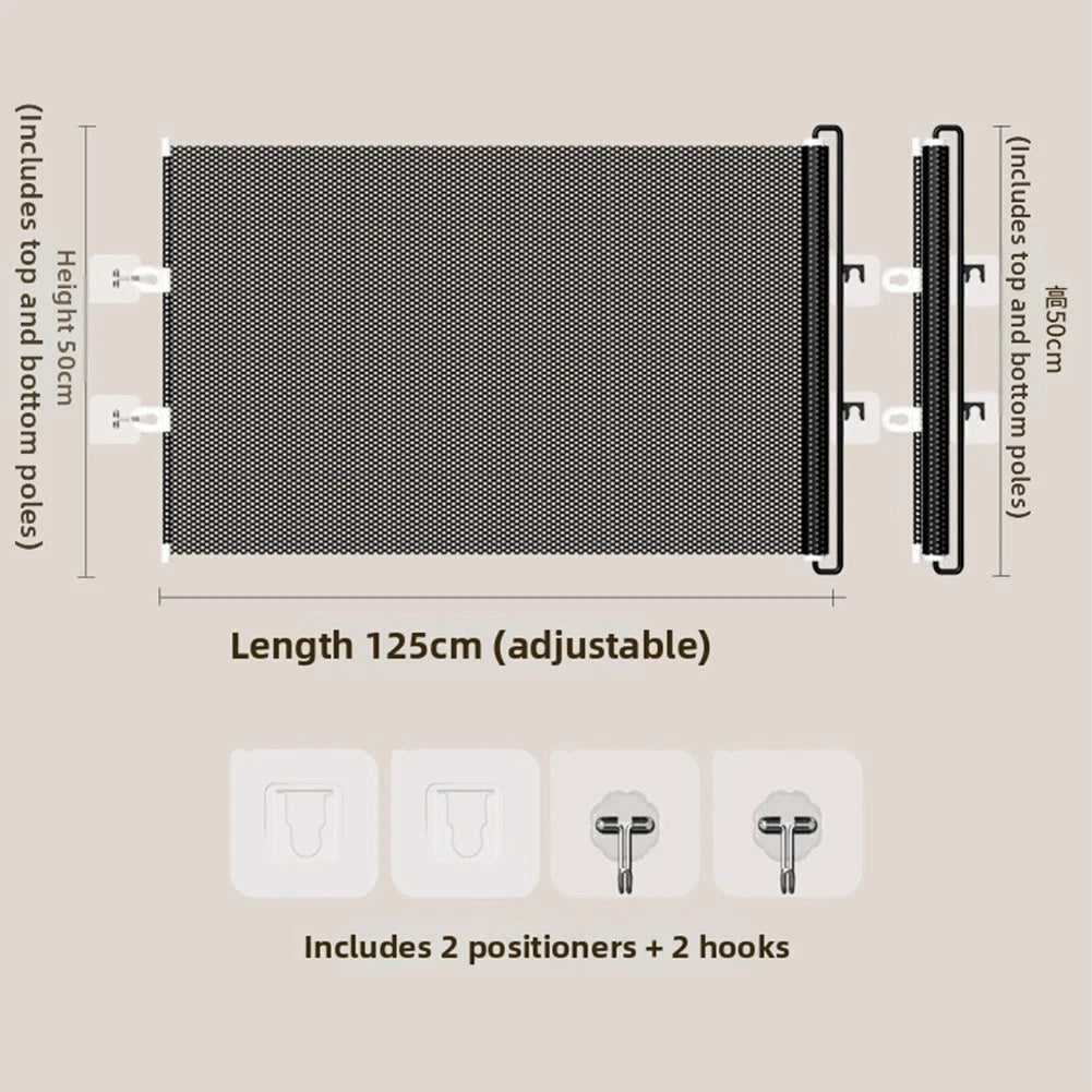 Retractable Barrier Gate for Cats Dogs Indoor Safety (50-125cm, Black)