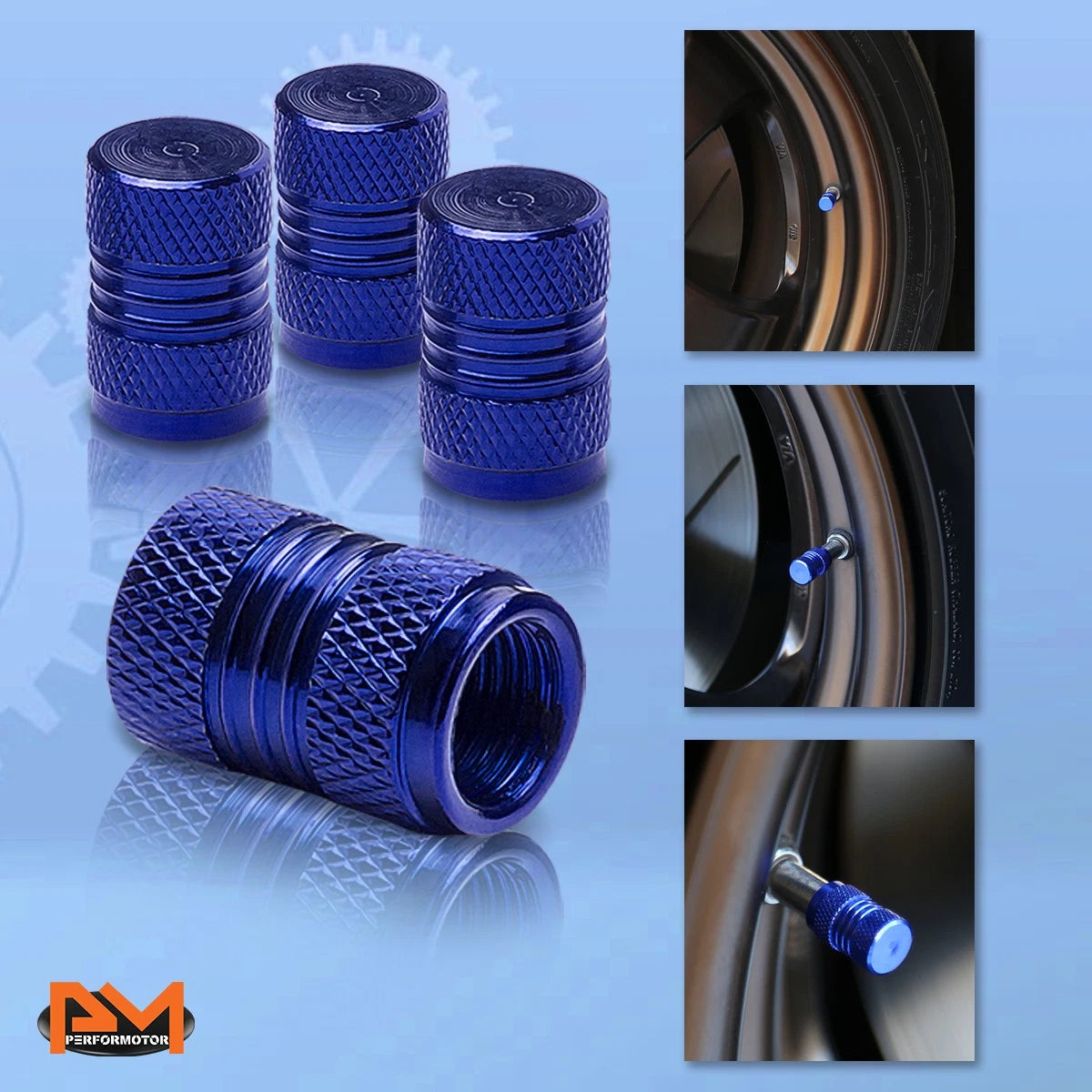 Set of 4 Blue Aluminum Tire Stem Caps for Universal Vehicles (2010–2023)