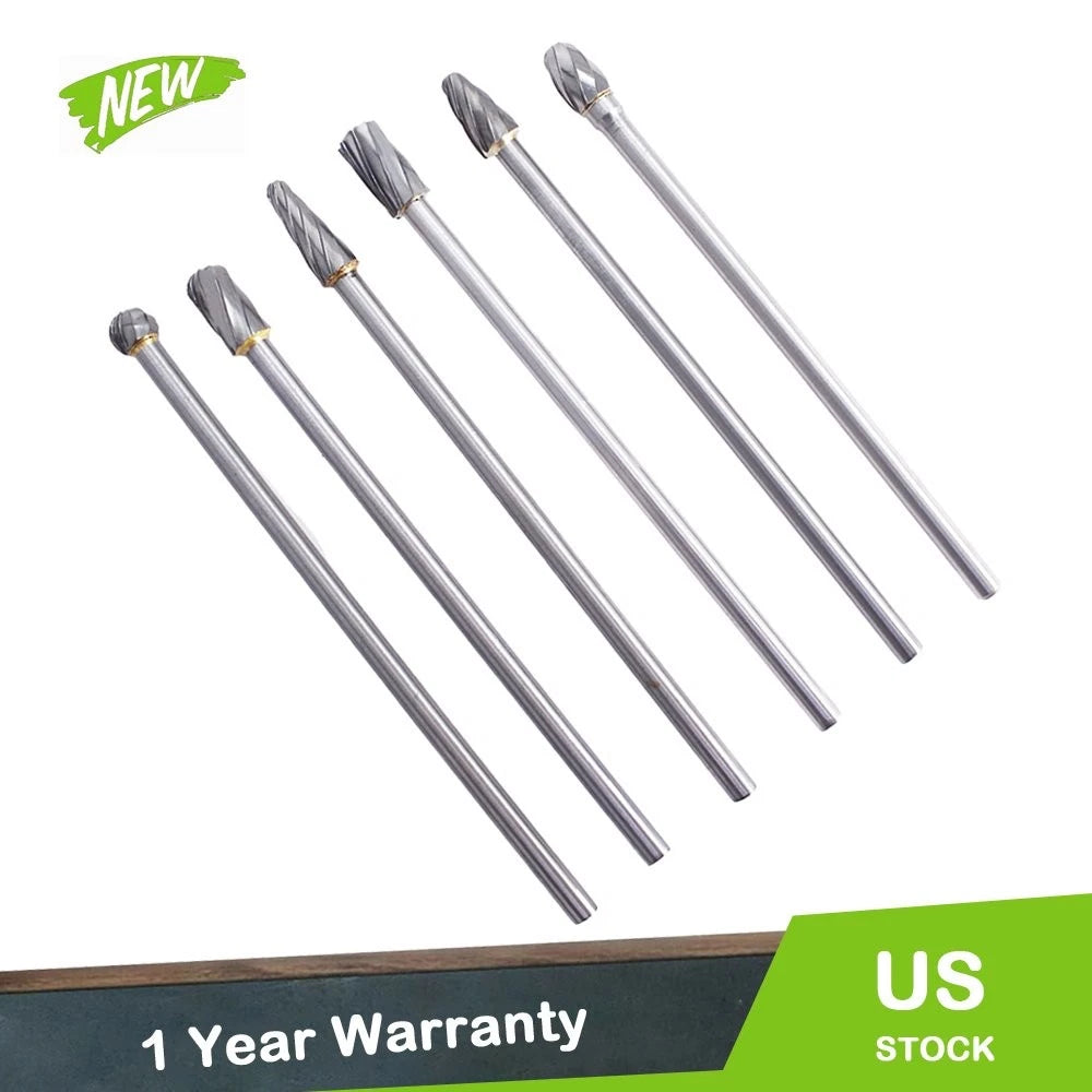 6pcs 10mm Rotary Aluminum Cut Burrs 6mm 1/4" Shank 150mm Long Reach