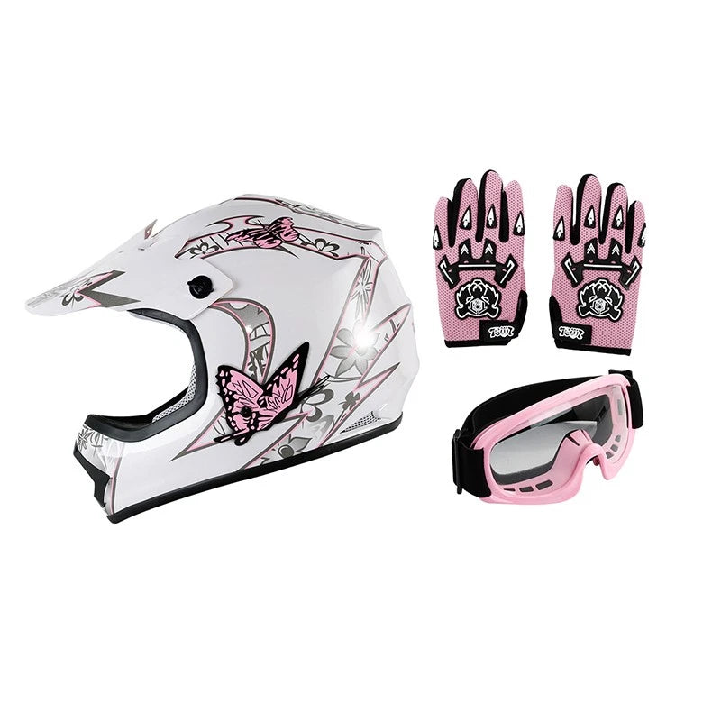 DOT Youth Kid Pink Full Face Helmet for Motocross ATV (S/M/L/XL)