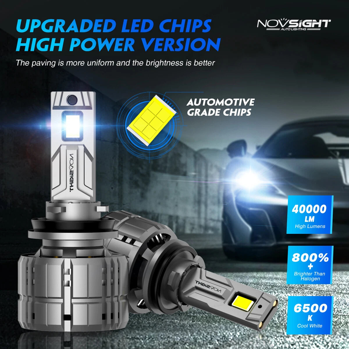 2X NOVSIGHT 9005 H11 LED Headlight Combo 6500K 400W 80000LM for Ford