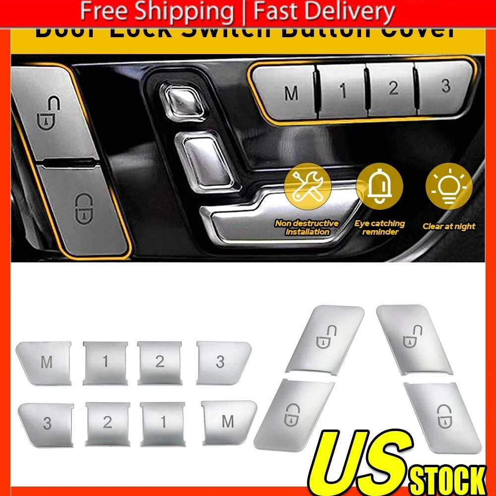 12x Chrome Door Lock Switch Button Covers for Mercedes-Benz C-Class E-Class