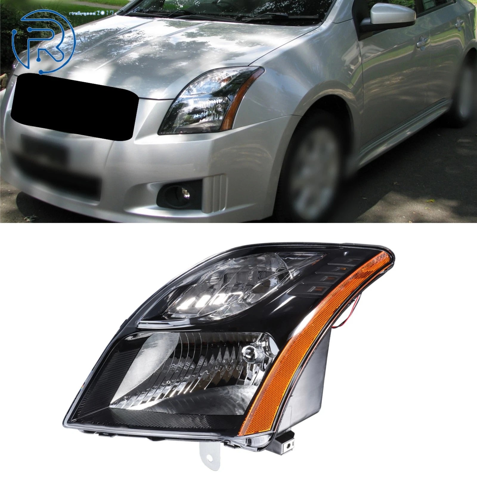 Left Side Headlight for Nissan Sentra (2010–2012) Black Housing Halogen