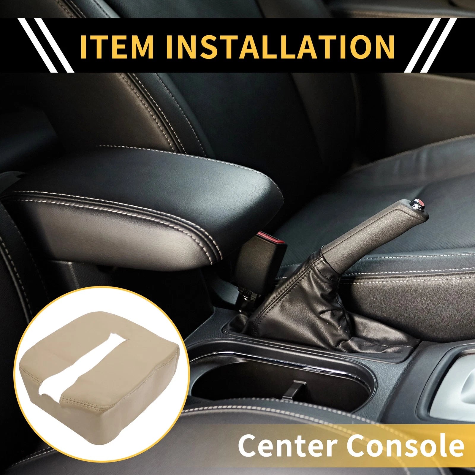 Center Console Cover for Chevrolet Silverado (Microfiber Leather, Beige)