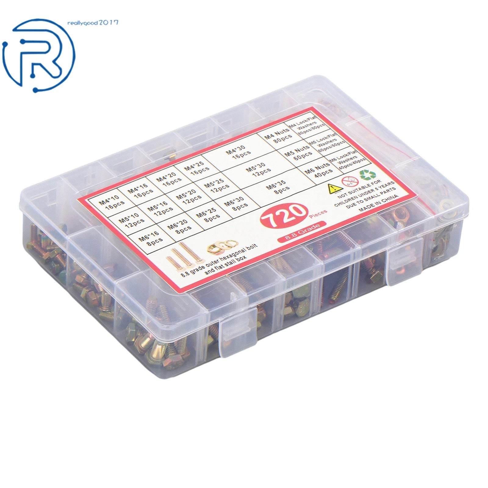 Set of 720 Hexagon Bolts, Nuts, and Washers for Automotive Use