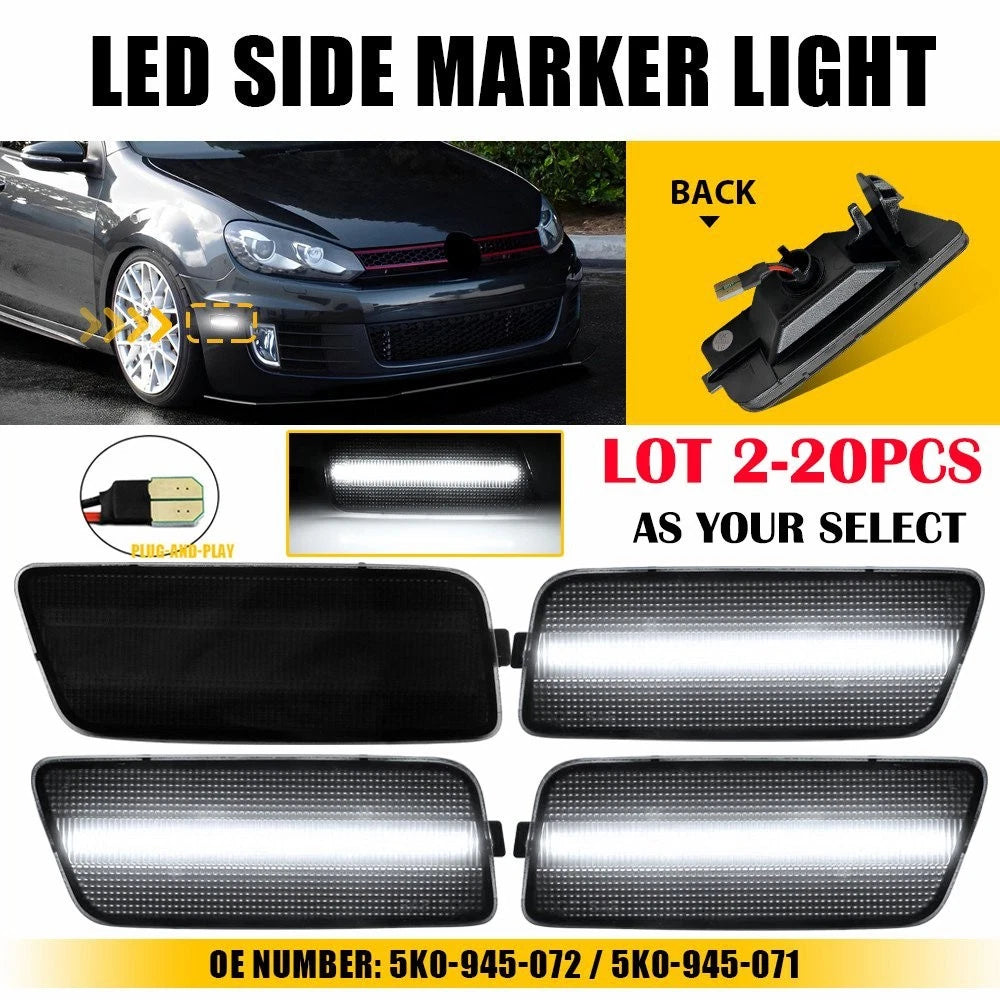 2X Front Smoke White LED Side Marker Light for Volkswagen MK6 Golf GTI (2010–2014)