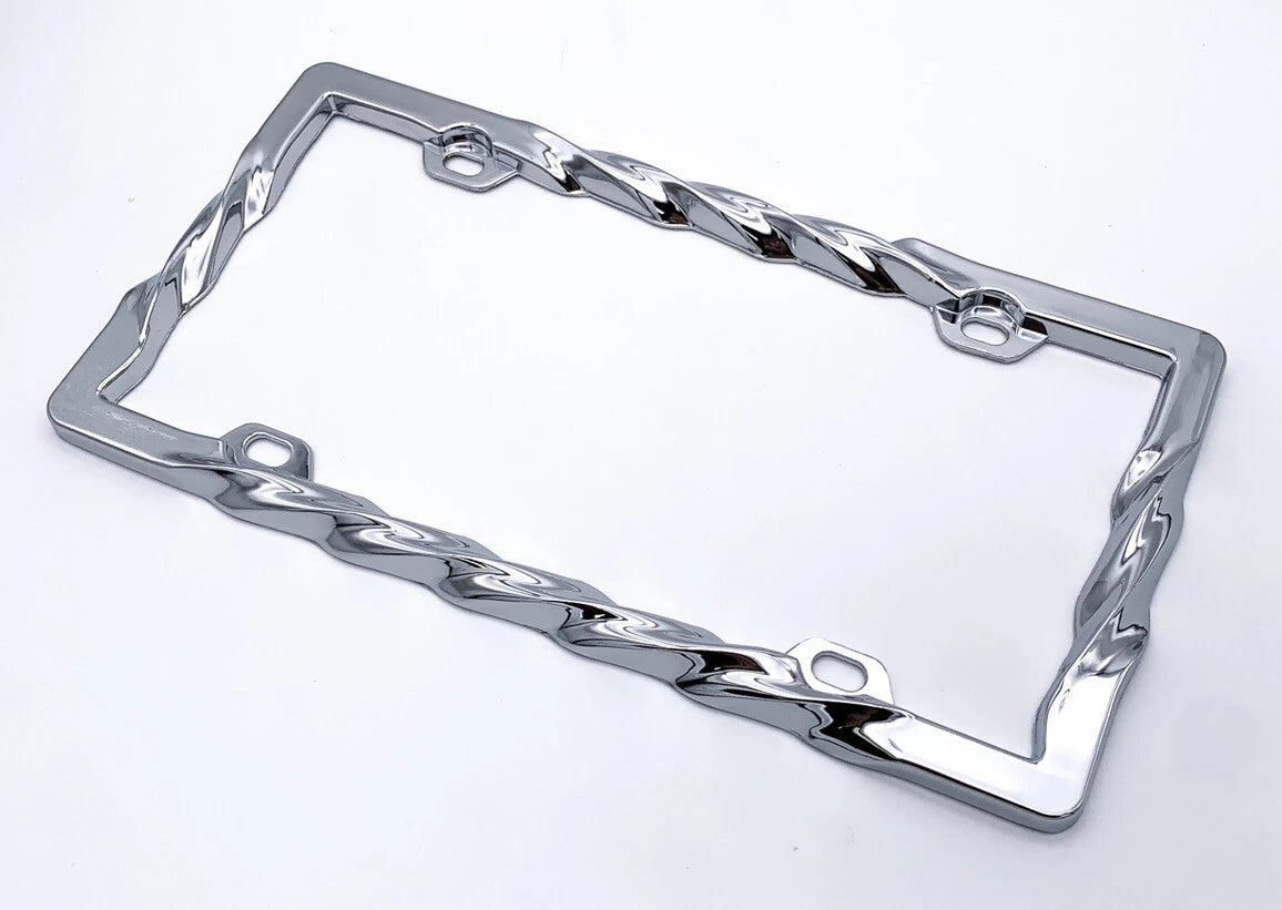 Chrome Twisted Spiral Heavy Duty License Plate Frame for Car Truck (Universal)