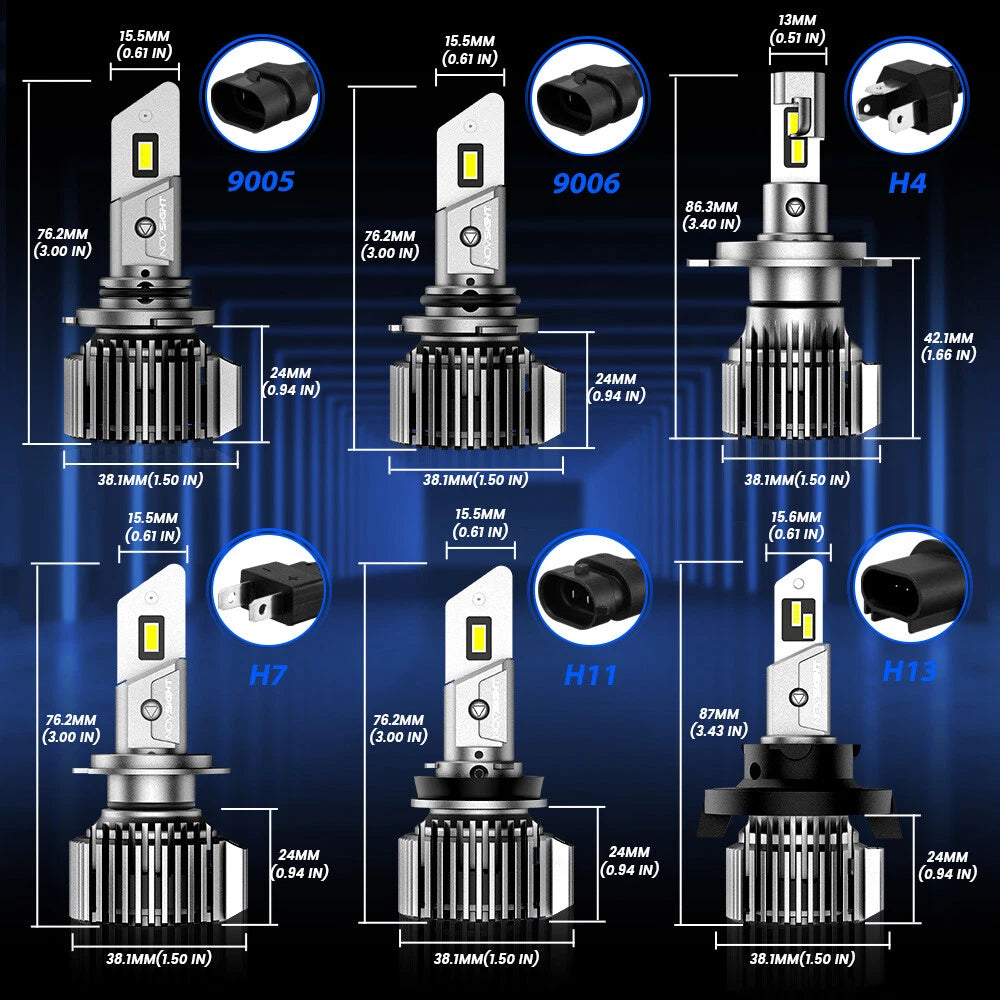 Set of 4 H13 H11 9007 9005 9006 H4 LED Headlight Bulbs 6500K