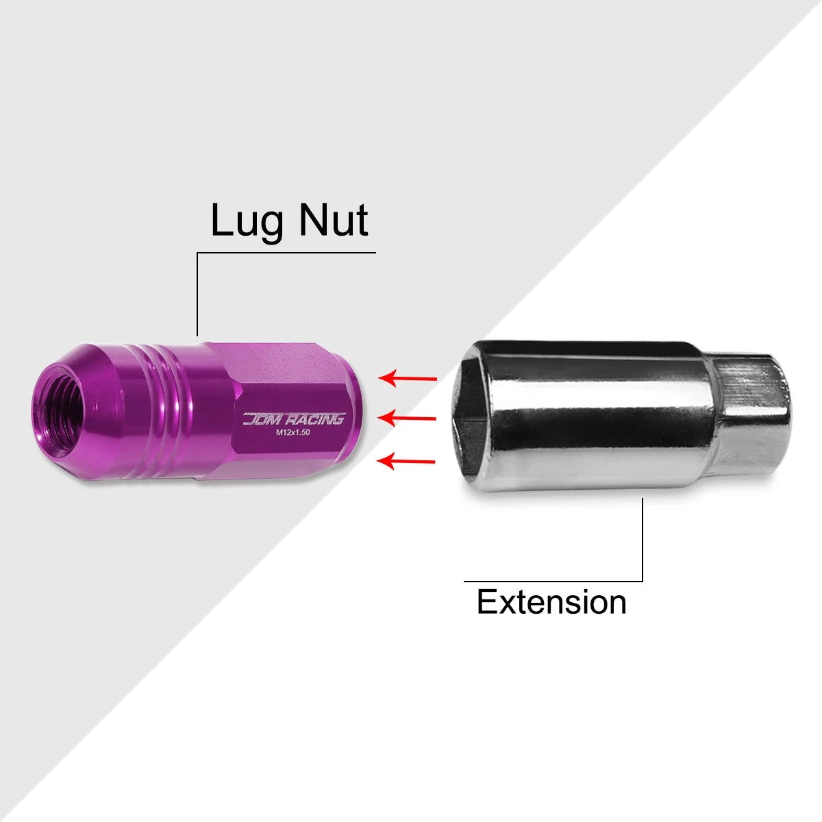 Set of 20 M12X1.5 Purple JDM Closed End Cone Hex Wheel Lug Nuts + Extension 20mm