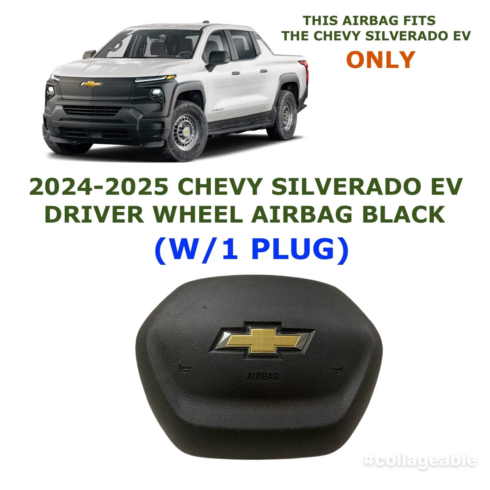 Driver Wheel Airbag for Chevy Silverado EV (2024–2025) BLACK W/1PLUG 86525958