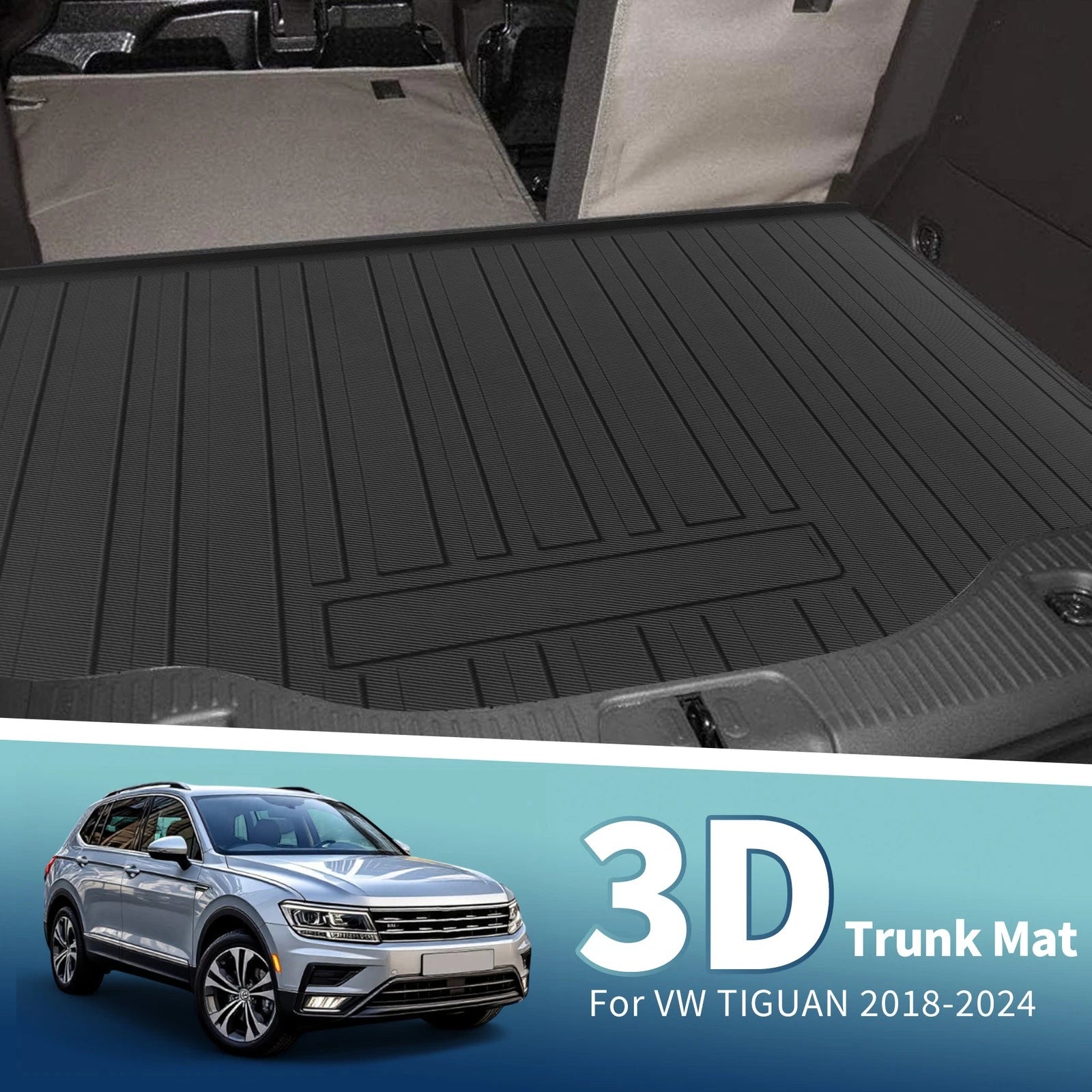 Flat Face Cargo Liner Rear Trunk Mat for Volkswagen Tiguan (2018–2024) TPE