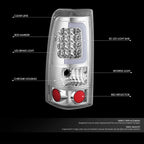 LED C-Tube Tail Brake Light Lamp Chrome for Silverado Sierra 1500 2500 (1999–2003)