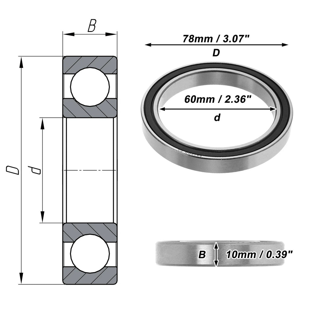 Deep Groove Ball Bearing 6812DD for Scooter Skateboard Wheel (60x78x10mm)