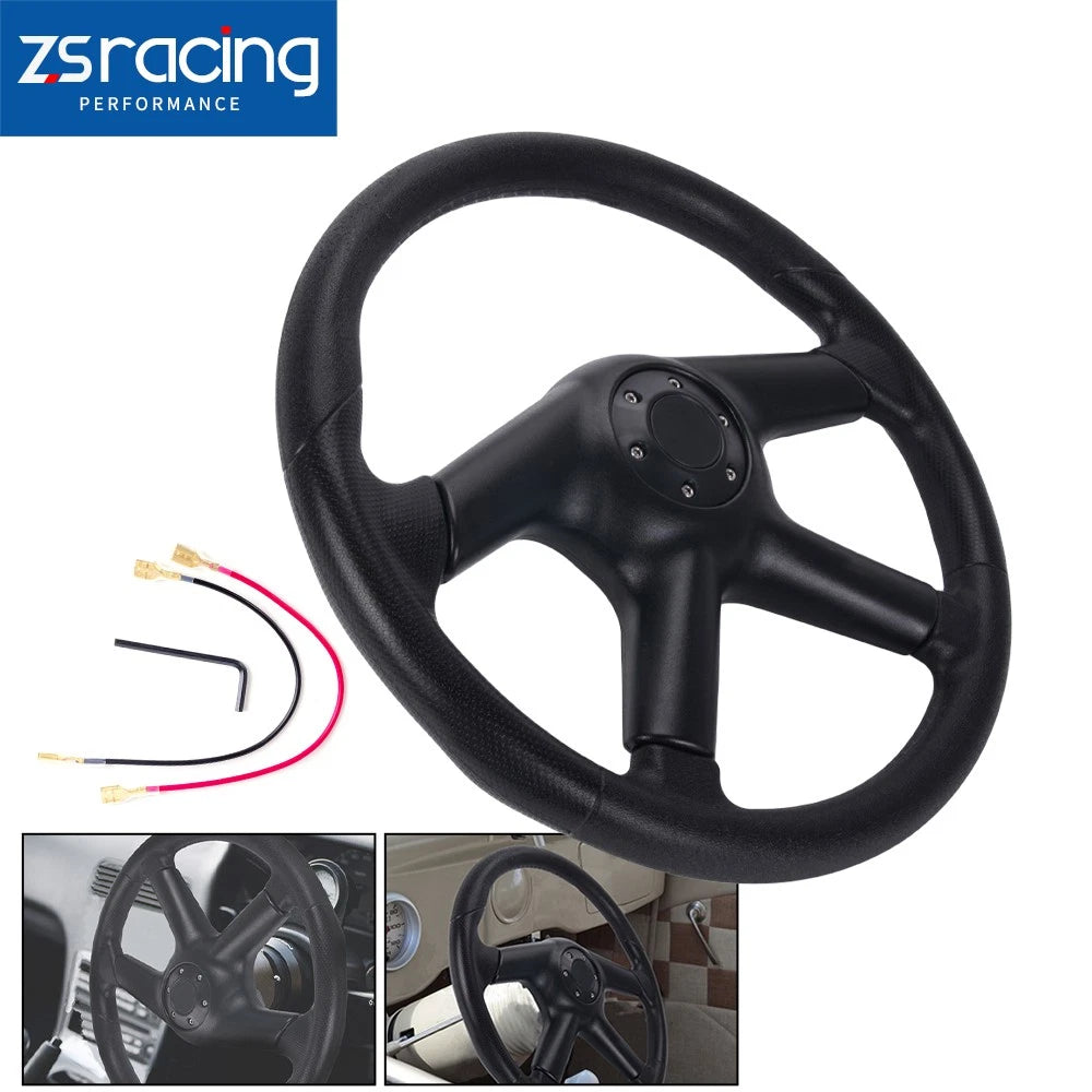 14" Universal 4 Spoke PU Leather Racing Steering Wheel with Horn Button