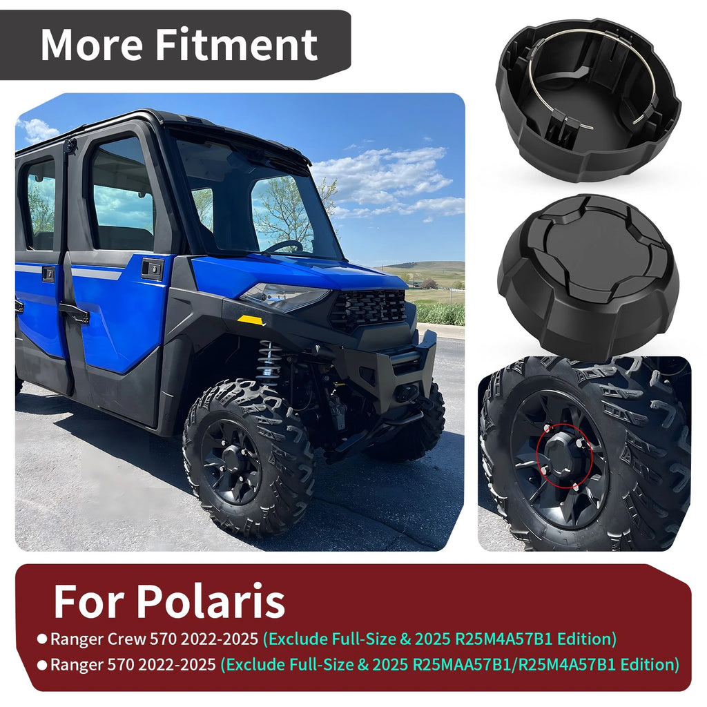 2X Matte Black Rear Rim Cap 1524066-458 for Polaris Ranger SP 570 (2022–2025)